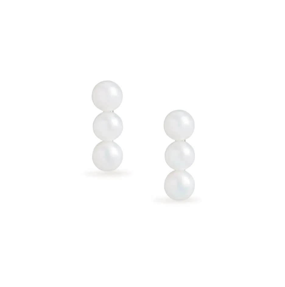 Trio Bar Pearl Stud Earrings