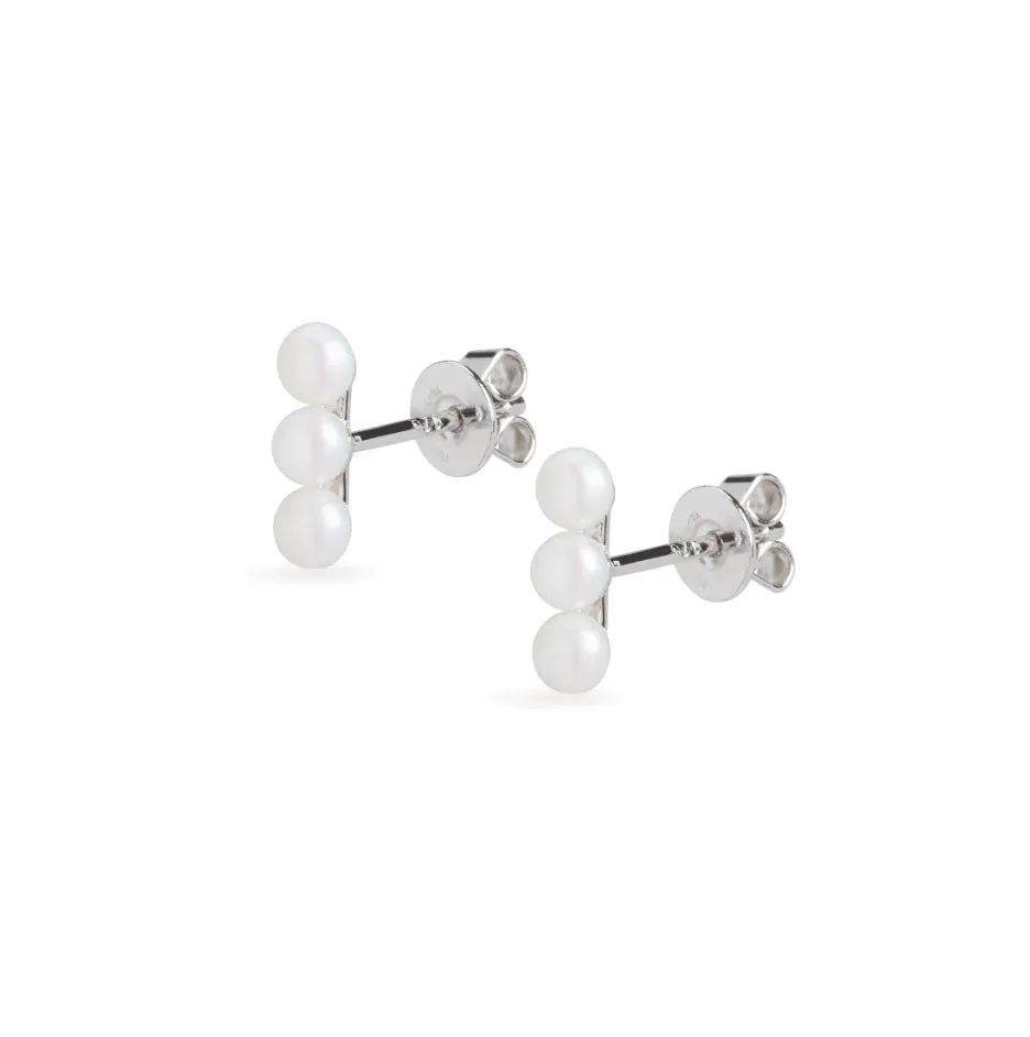 Trio Bar Pearl Stud Earrings