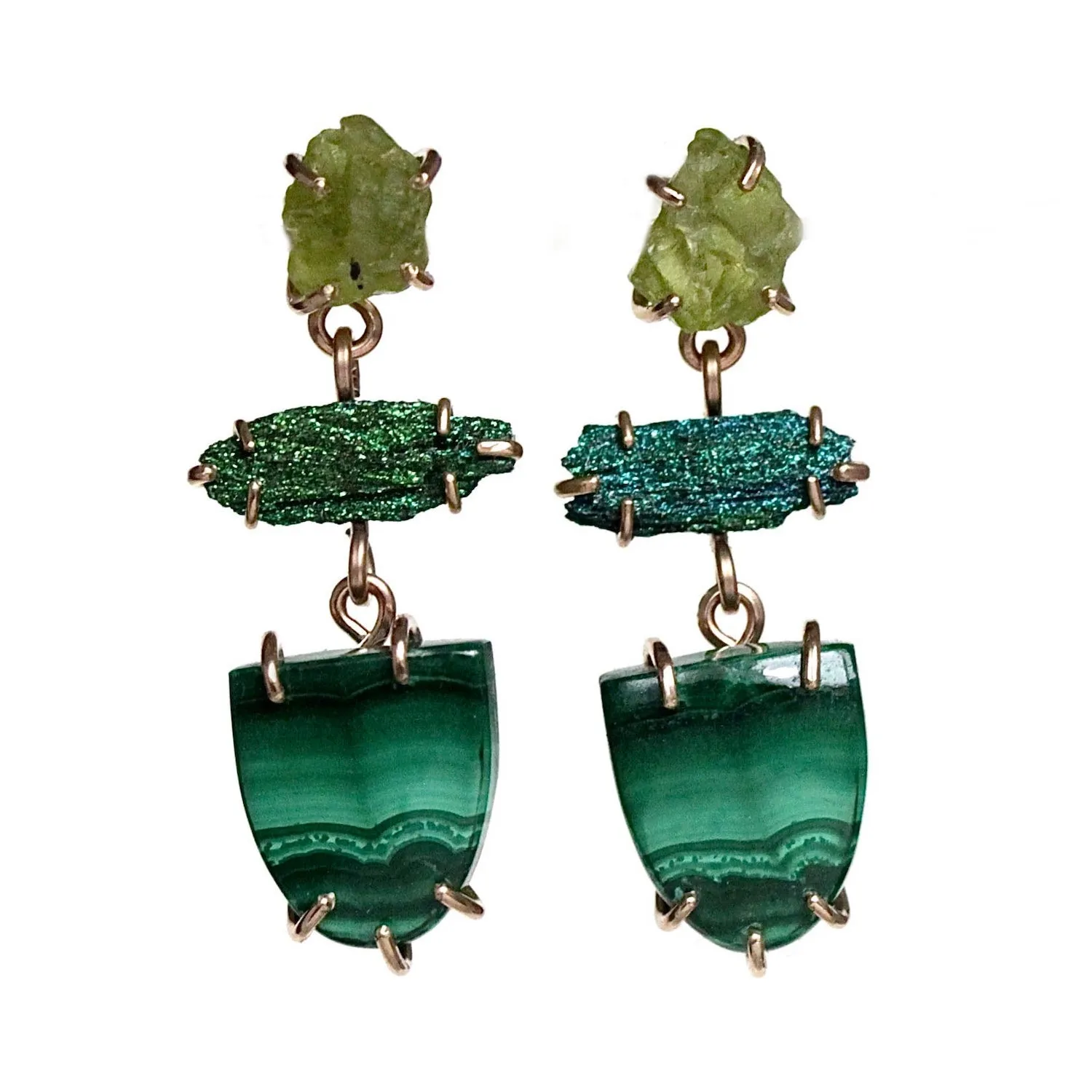 Triple Tier Malachite Earrings