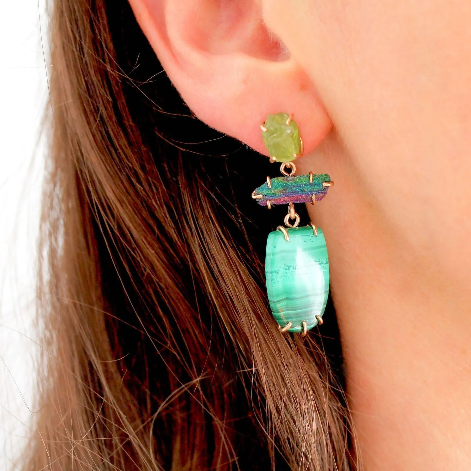 Triple Tier Malachite Earrings