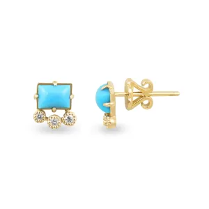 Turquoise & Diamond 14K Geometric Stud