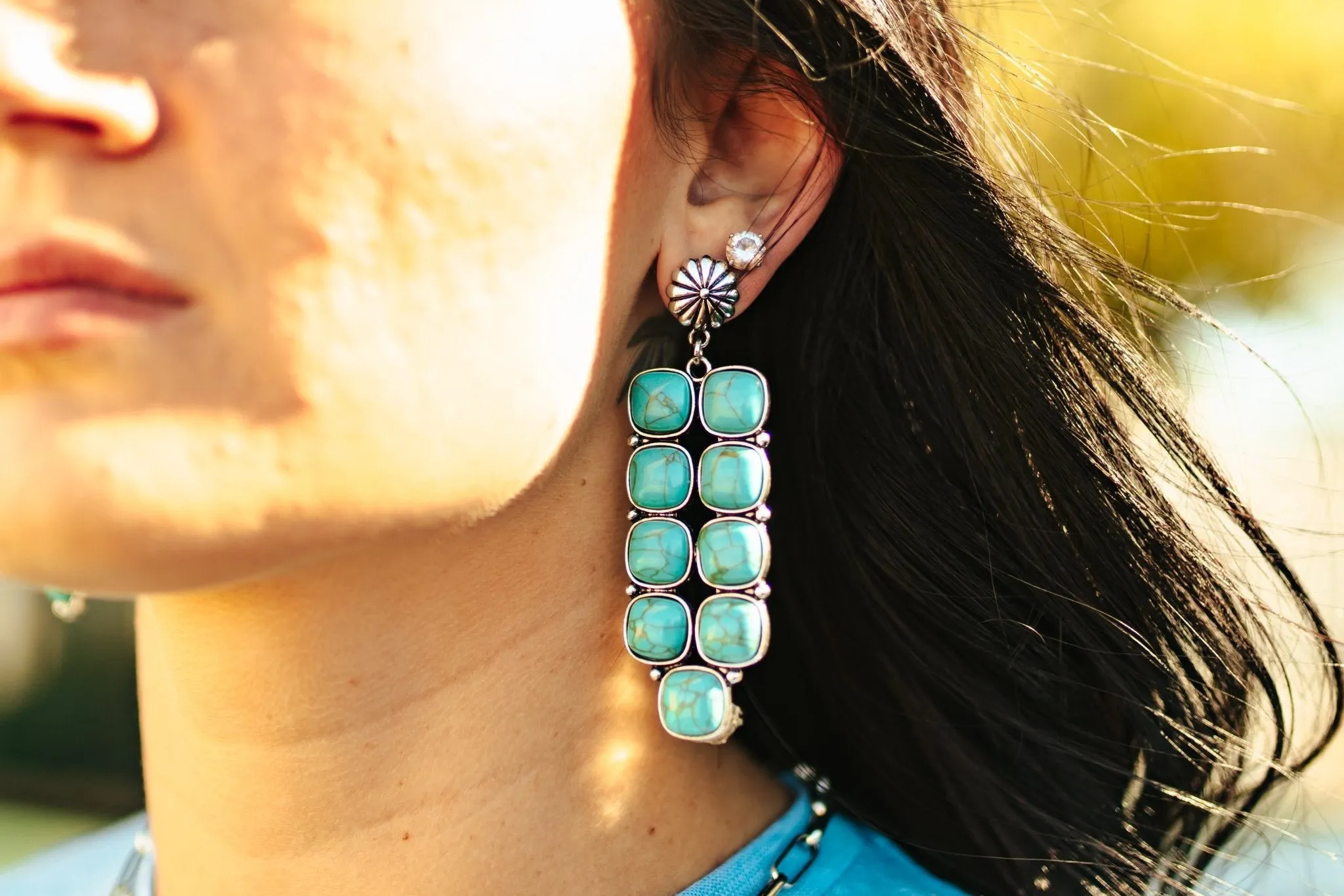 Turquoise Cluster Concho Drop Earrings