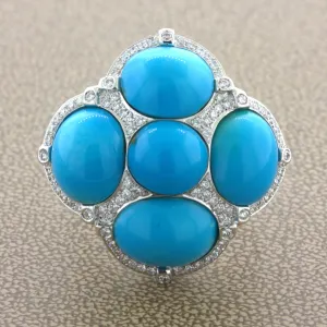 Turquoise Diamond 18K White Gold Cocktail Ring