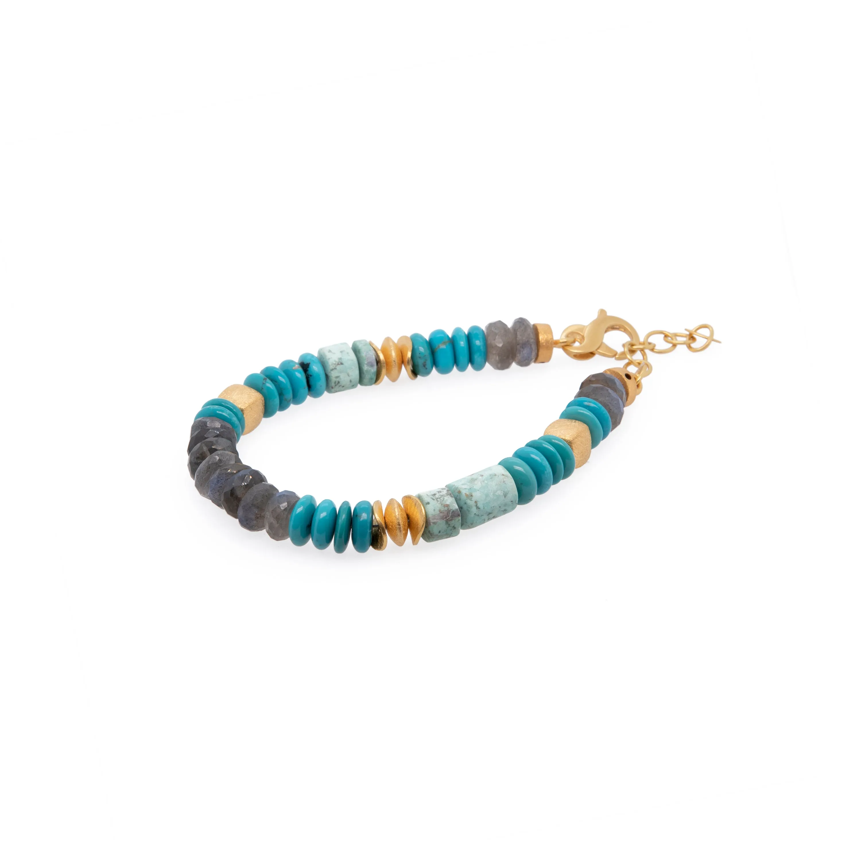 Turquoise, Labradorite, and Chrysocolla Bracelet 8mm 24K Fair Trade Gold Vermeil