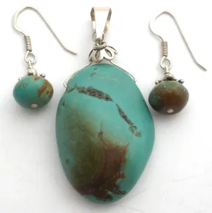 Turquoise Pendant & Earrings Sterling Silver