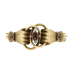 Victorian 14k Pearl   Garnet Hands Bangle Bracelet