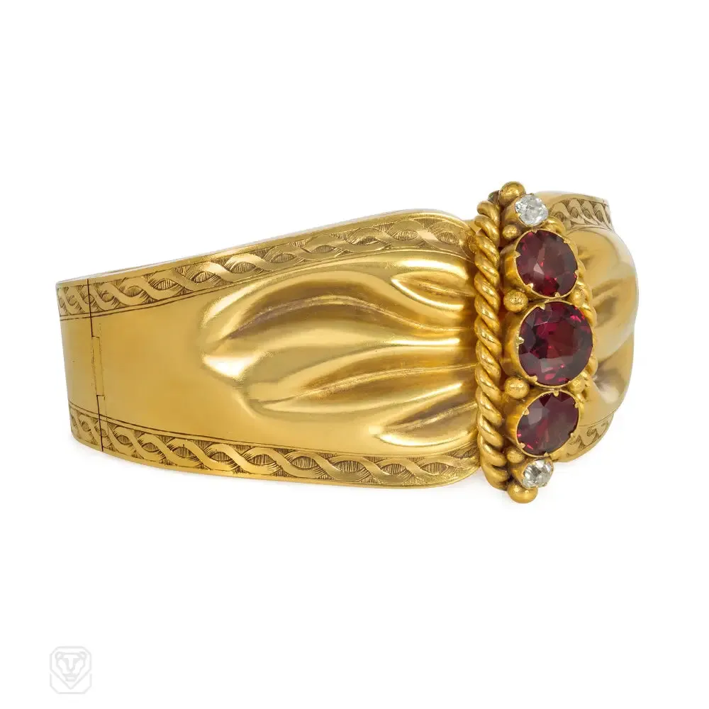 Victorian garnet and diamond cinched cuff bracelet