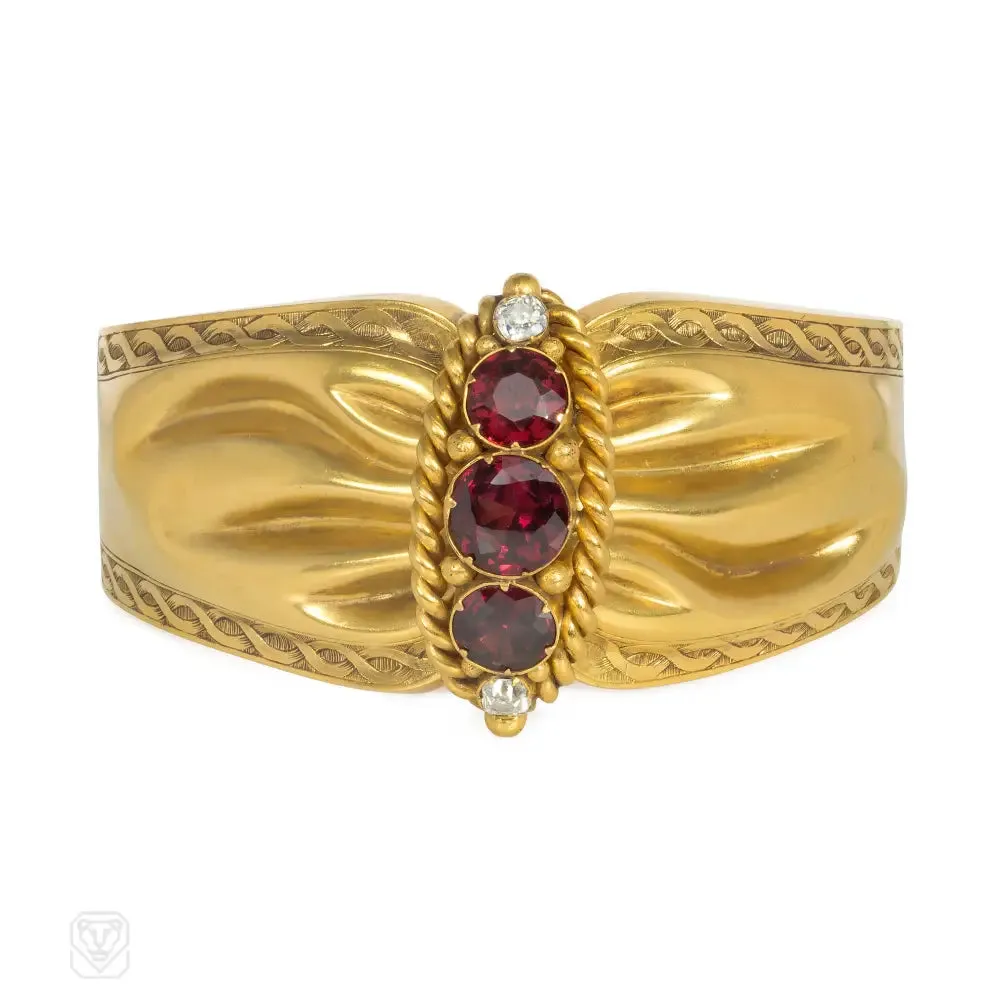 Victorian garnet and diamond cinched cuff bracelet