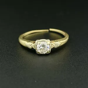 Vintage 14K Gold Heart .36 CTW Diamond Engagement Ring, Sz 6 3/4 Wear or Repair