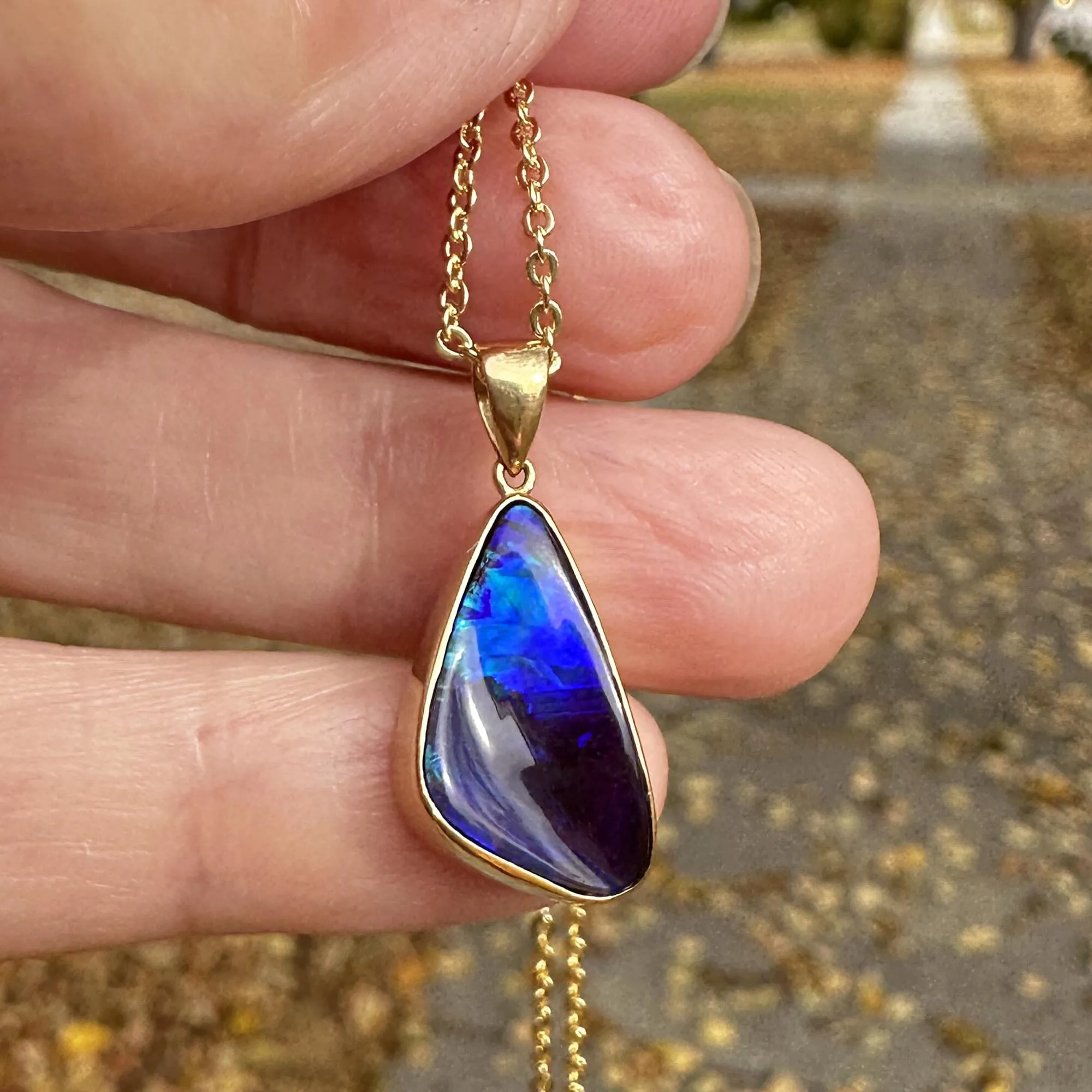 Vintage 18K Gold Free Form Boulder Opal Pendant