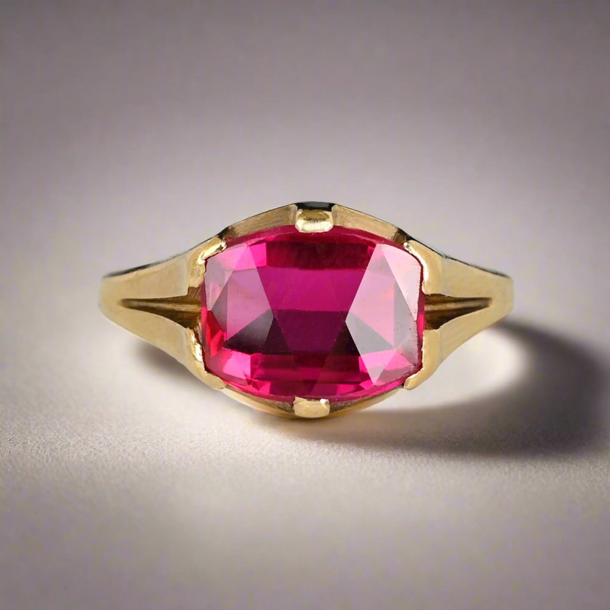 Vintage Art Deco Fancy Cut Ruby Signet Ring in Gold