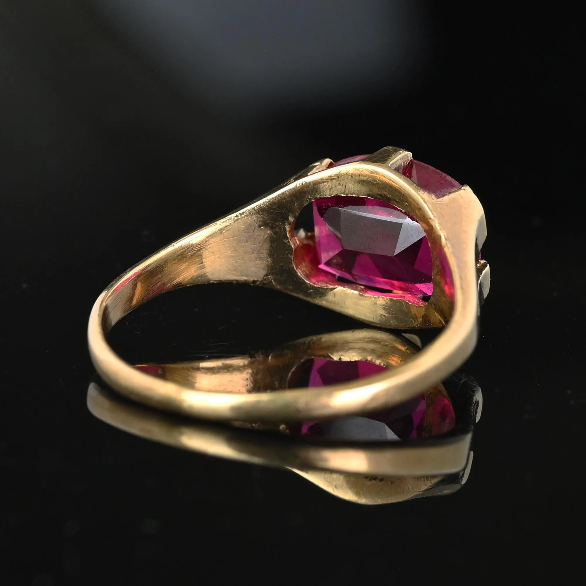 Vintage Art Deco Fancy Cut Ruby Signet Ring in Gold