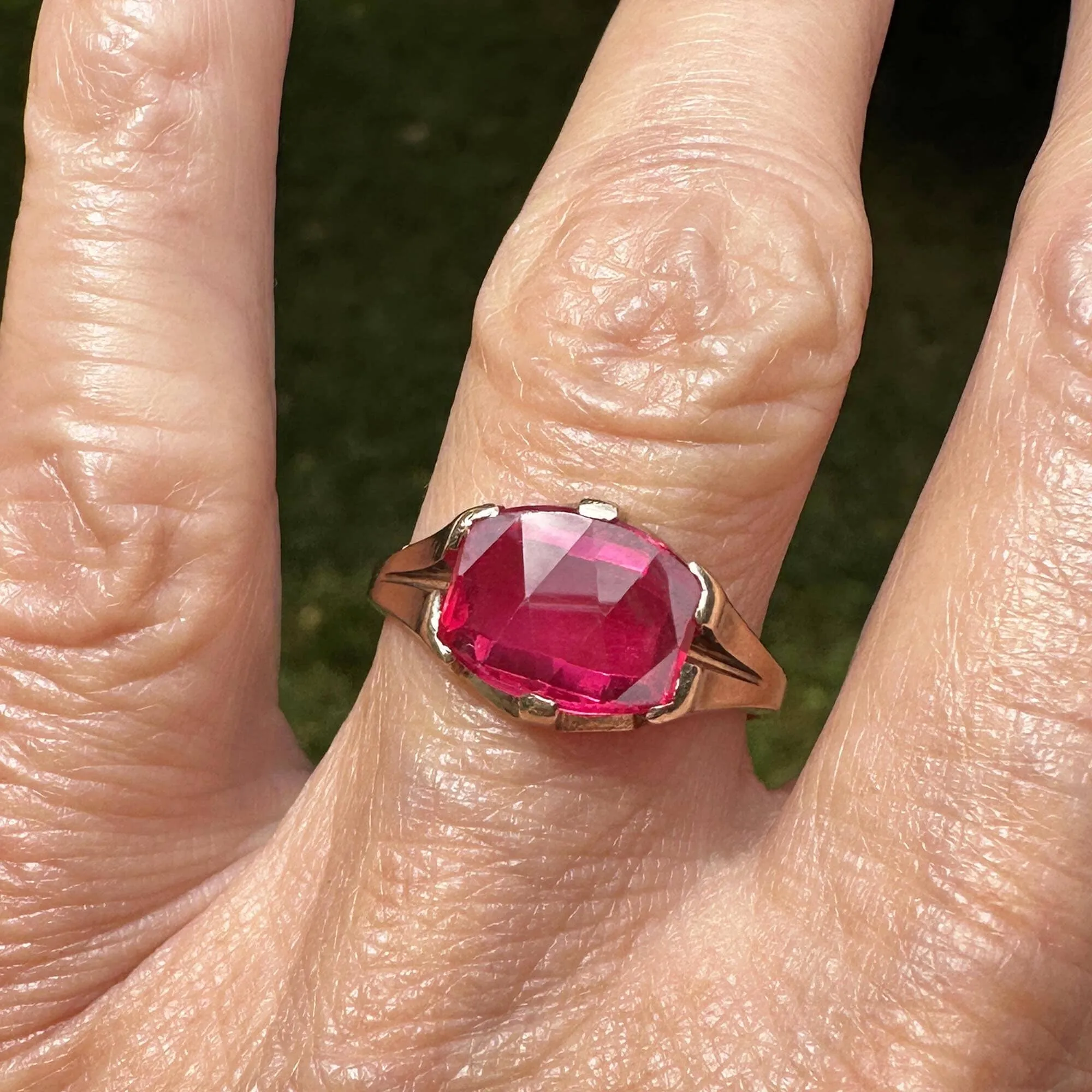 Vintage Art Deco Fancy Cut Ruby Signet Ring in Gold