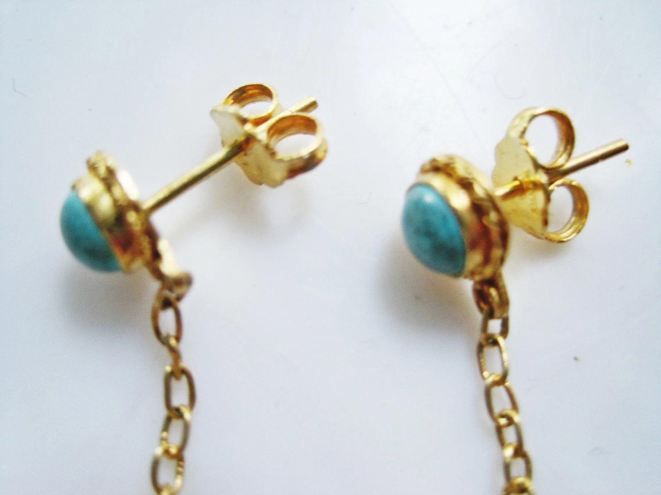 Vintage Chinese Gold Gilt Silver and Turquoise Post Earrings