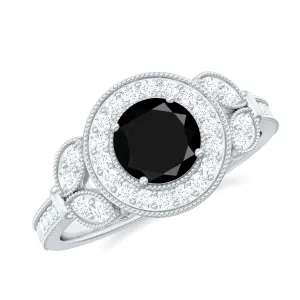 Vintage Inspired Black Onyx and Diamond Engagement Ring