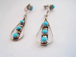 Vintage Native American Sterling Silver and Turquoise Dangle Earrings