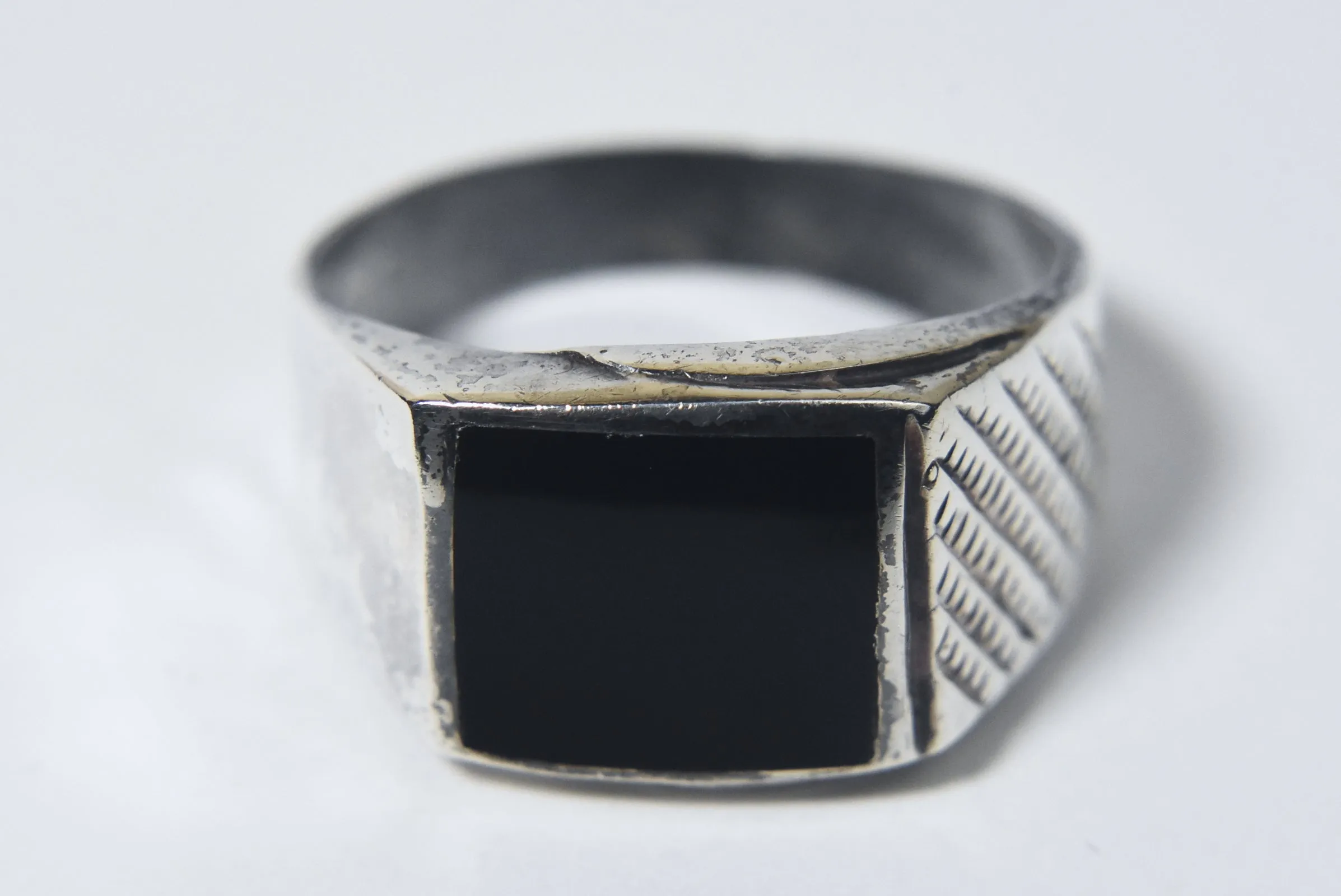 Vintage Sterling Silver Black Onyx Signet Ring - Size 12