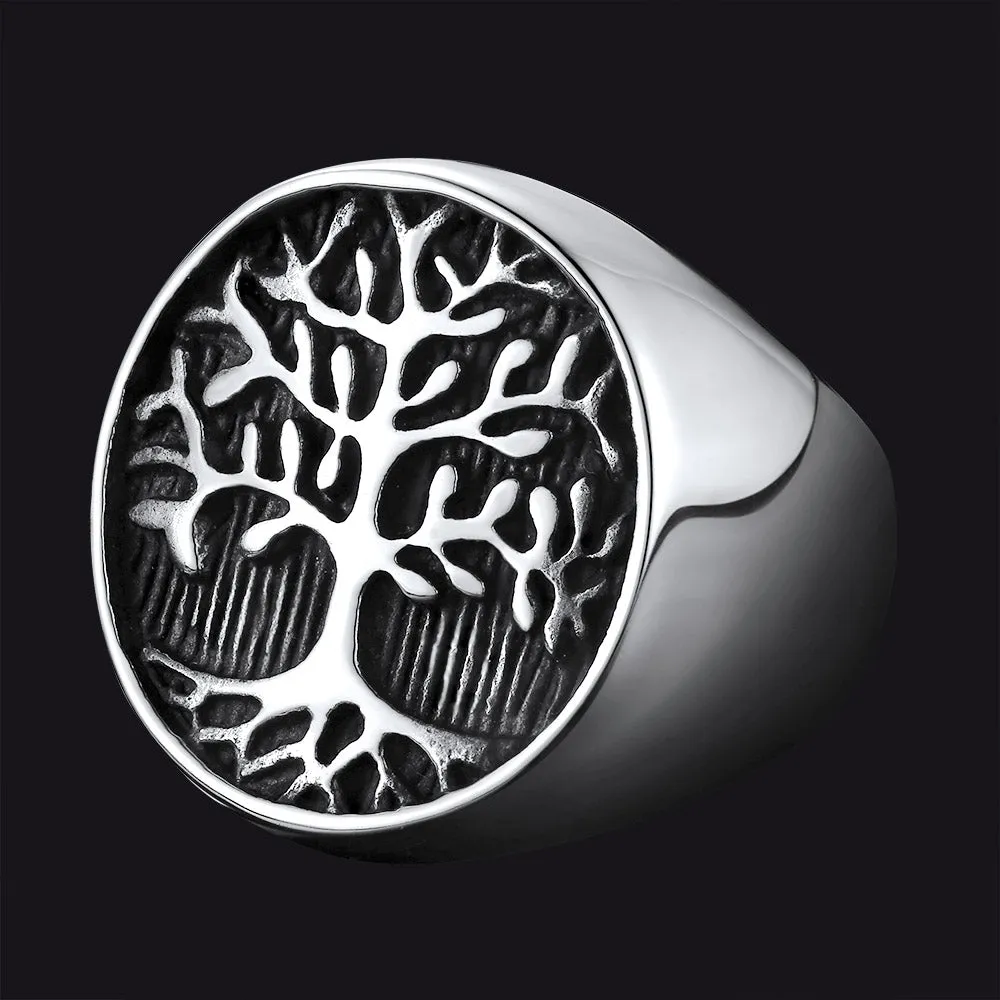 Vintage Tree of Life Signet Ring for Men