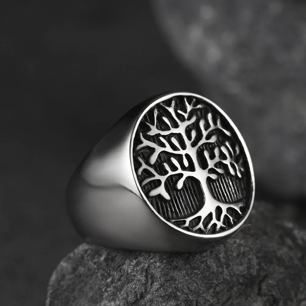 Vintage Tree of Life Signet Ring for Men