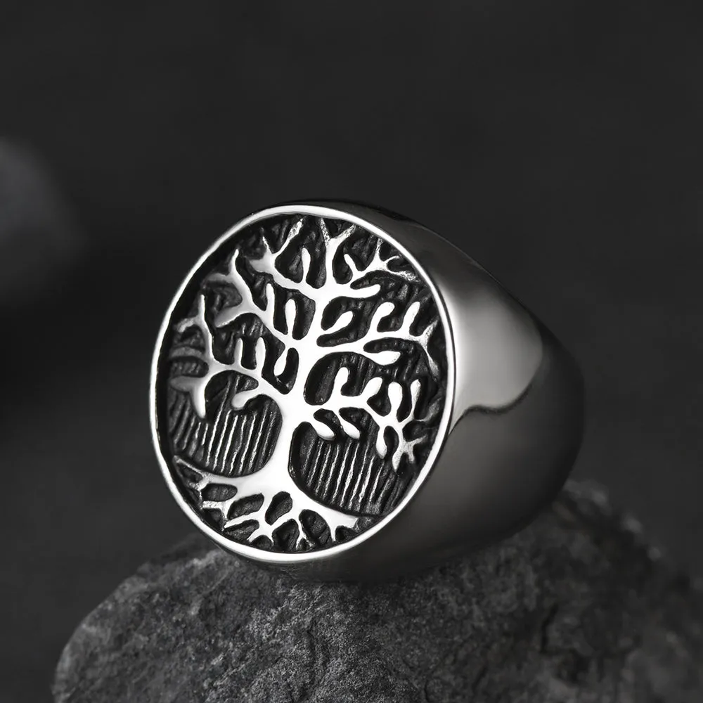 Vintage Tree of Life Signet Ring for Men