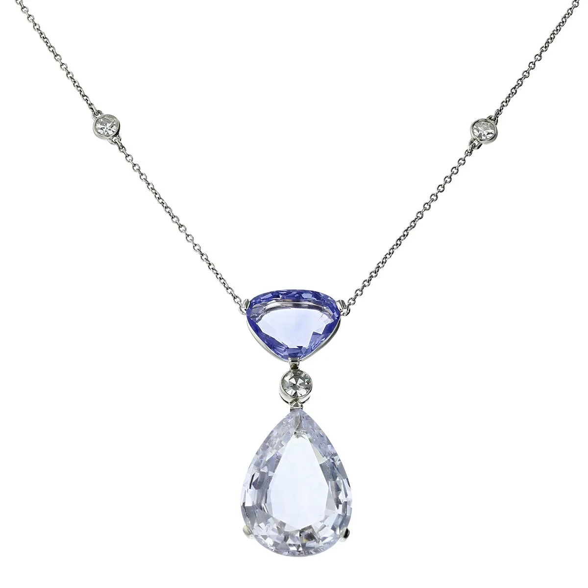 White and Blue Sapphire Pendant Necklace