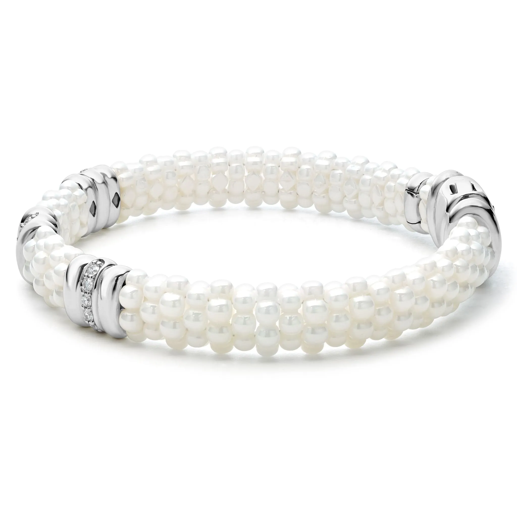 White Caviar Three Station Ceramic Diamond Bracelet | 9mm