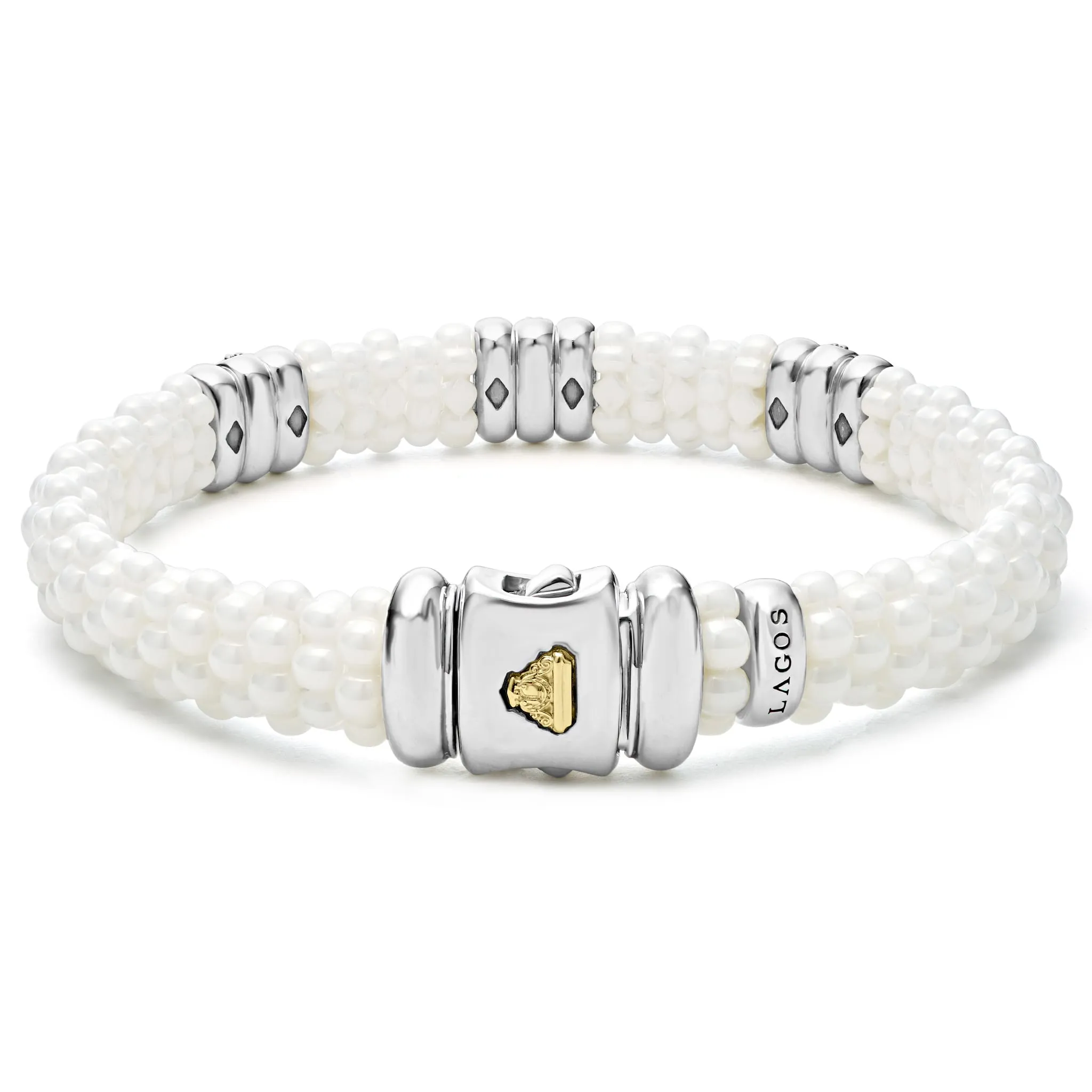 White Caviar Three Station Ceramic Diamond Bracelet | 9mm