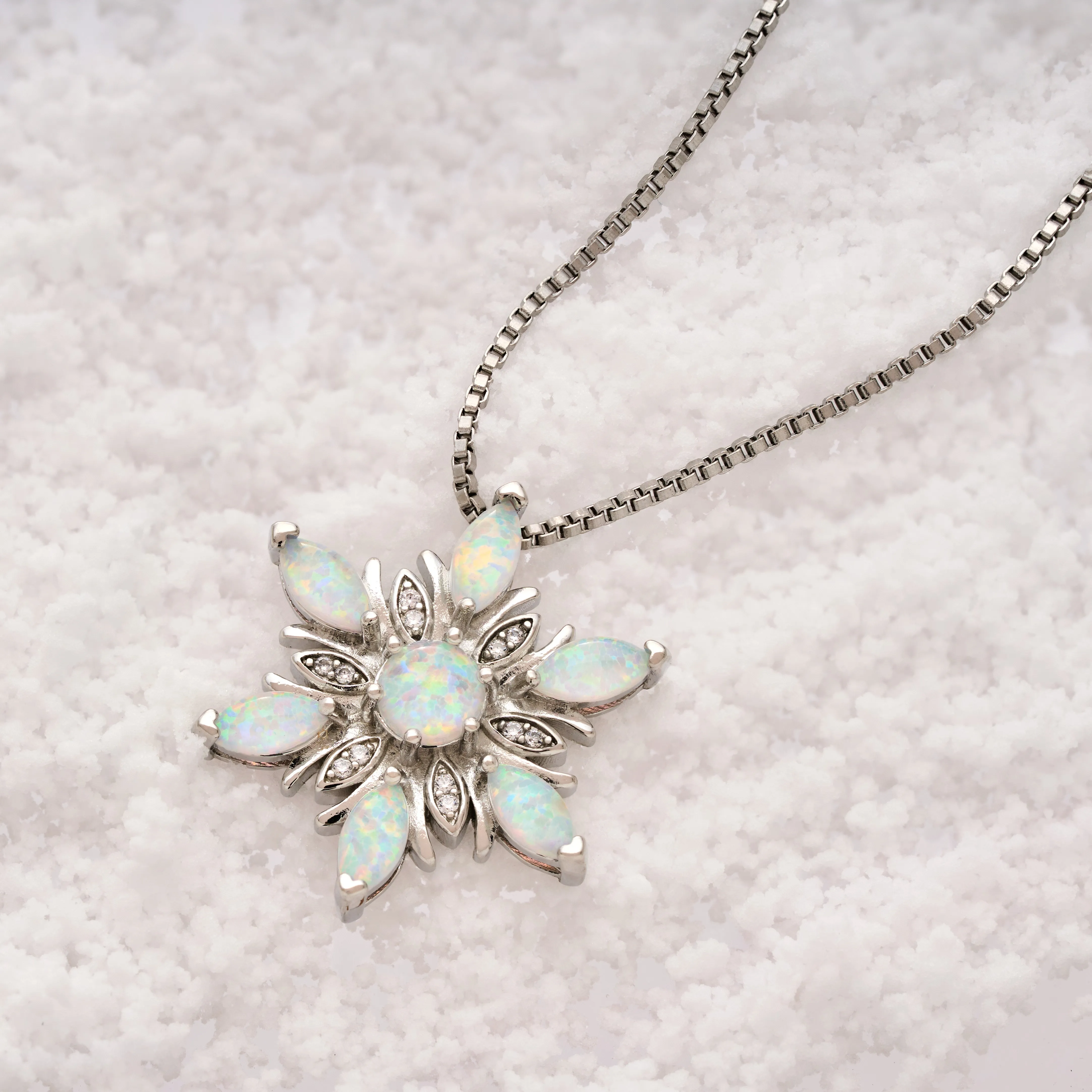 White Opal Snowflake Necklace