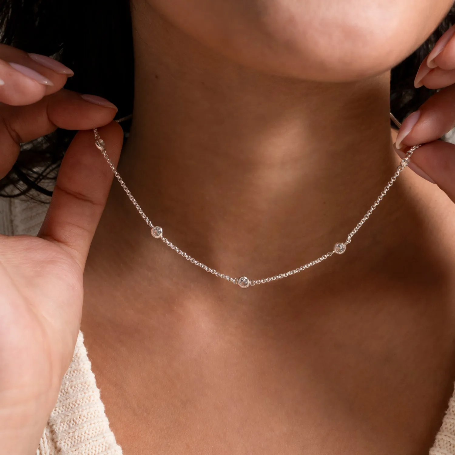 White Sapphire Dewdrop Chain Necklace