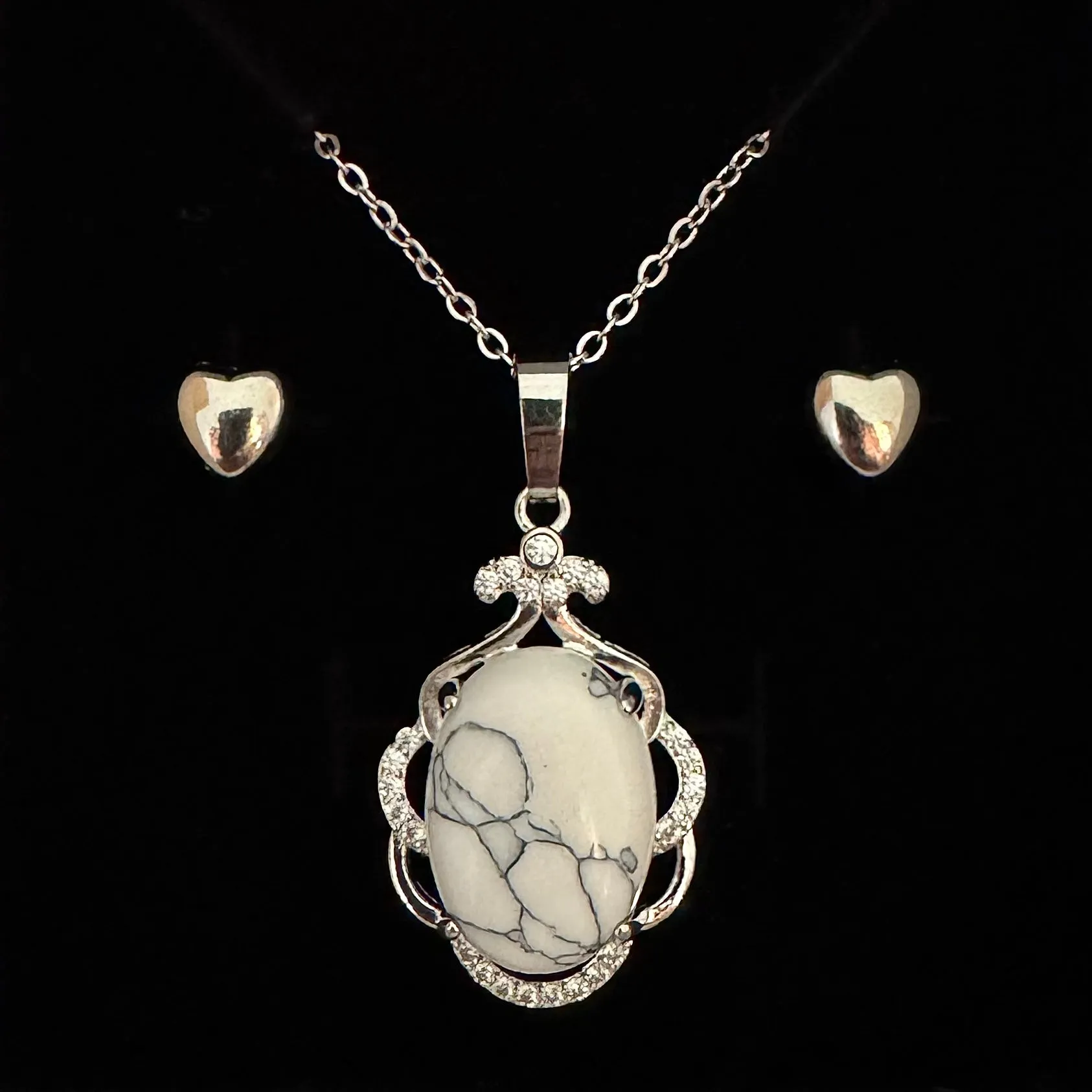 WHITE TURQUOISE FILIGREE PENDANT ONLY - FREE CHAIN & EARRINGS