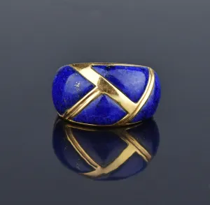 Wide 14K Gold Lapis Lazuli Band Ring, Sz 7