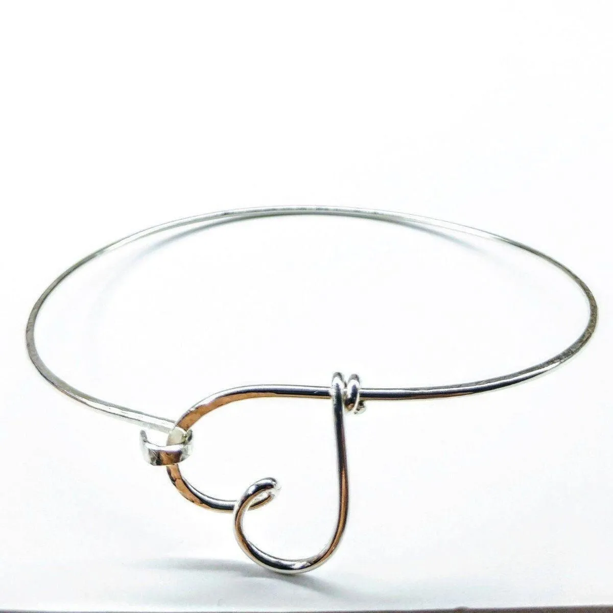 Wire Wrapped Heart Bangle in Sterling Silver