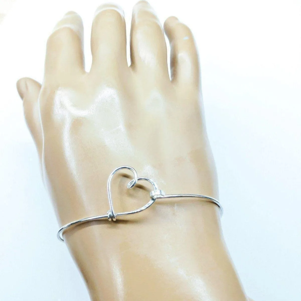 Wire Wrapped Heart Bangle in Sterling Silver