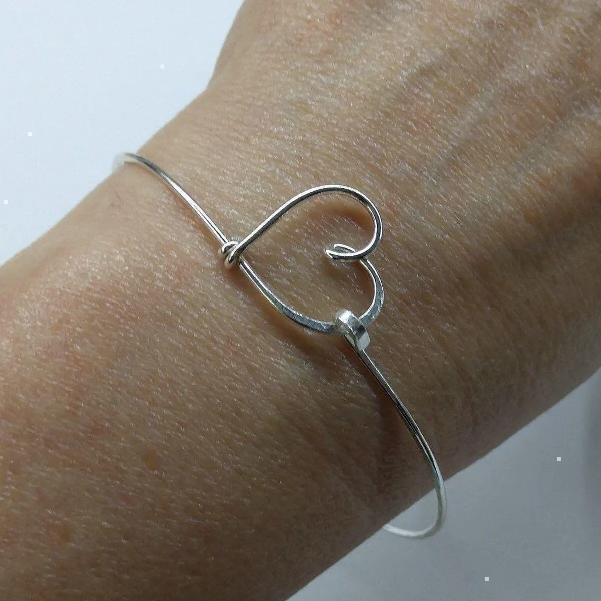 Wire Wrapped Heart Bangle in Sterling Silver