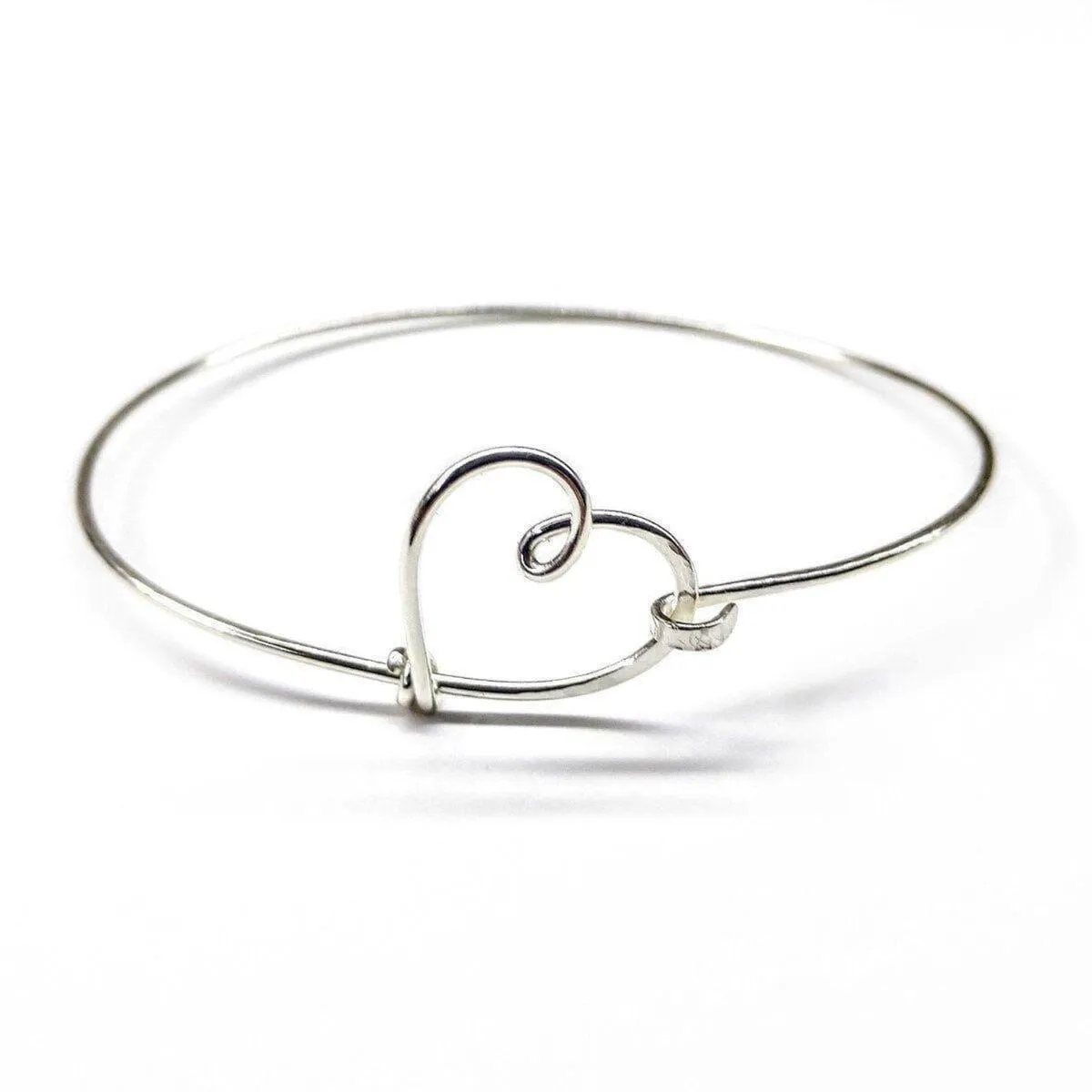 Wire Wrapped Heart Bangle in Sterling Silver