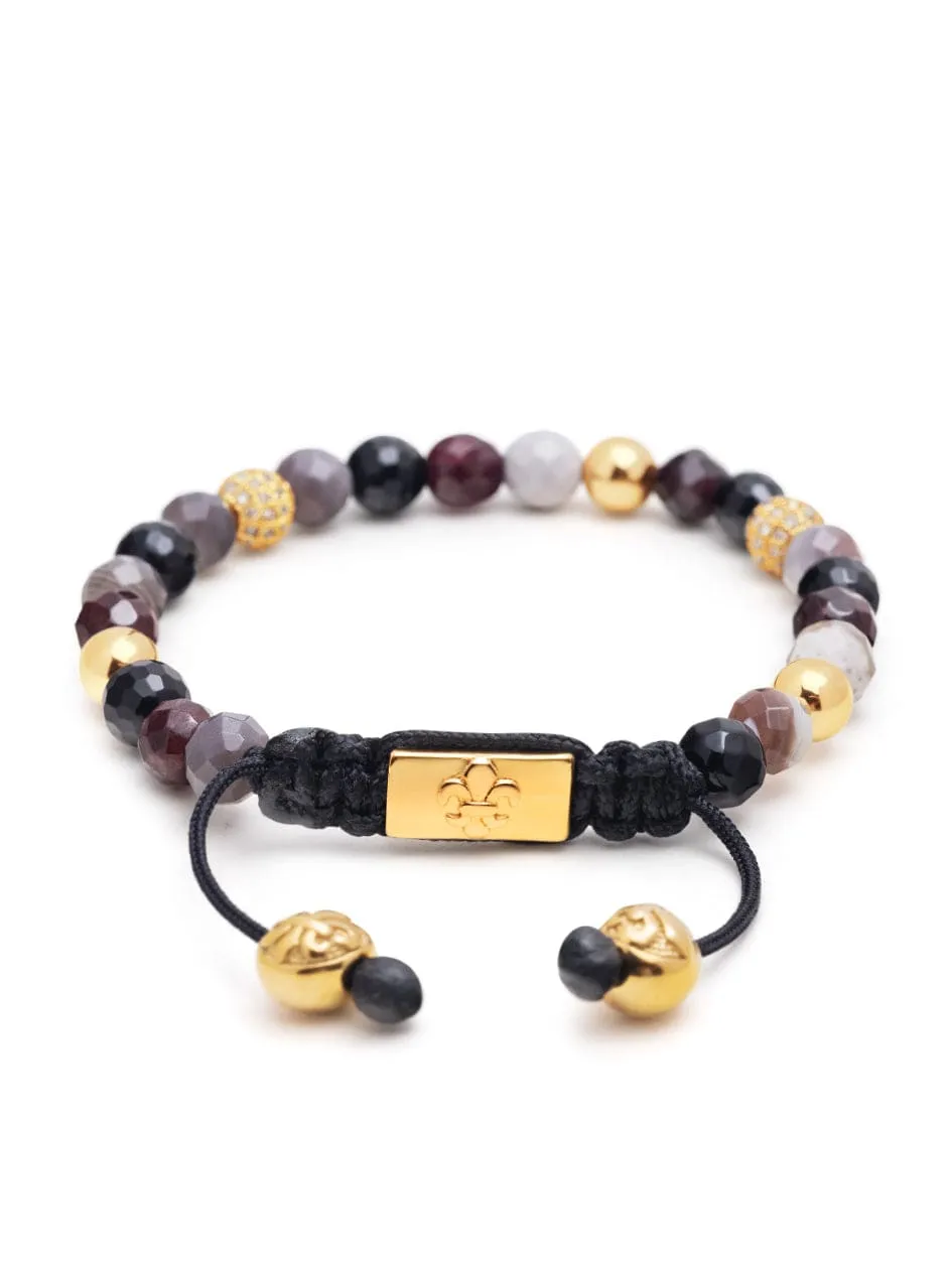 Women's Beaded Bracelet with Botswana Agate, Garnet, Agate and Gold