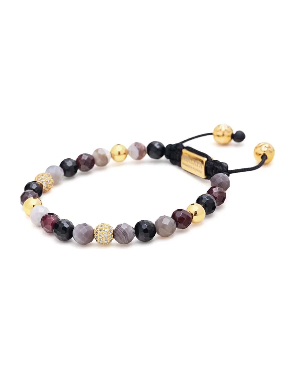 Women's Beaded Bracelet with Botswana Agate, Garnet, Agate and Gold