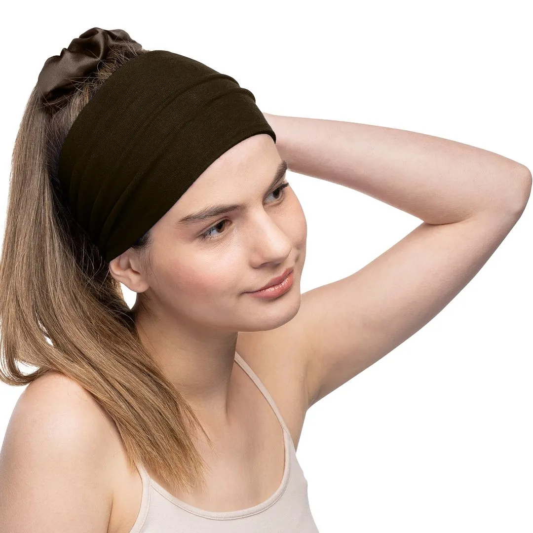 Women's Headbands Cotton Jersey 5" Wide Yoga Fitness Fashion Made in the USA Brown