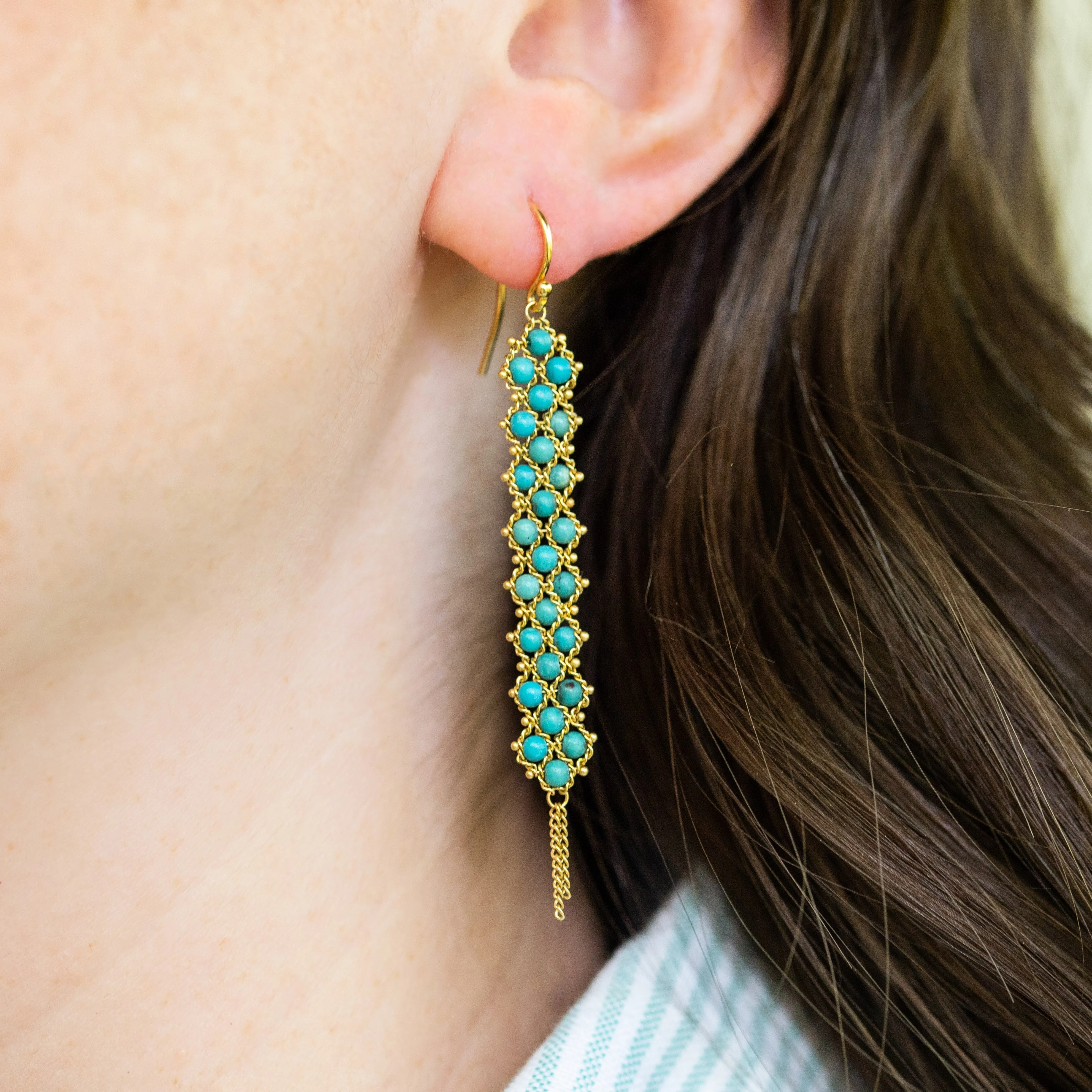 Woven Textile Earrings in Turquoise