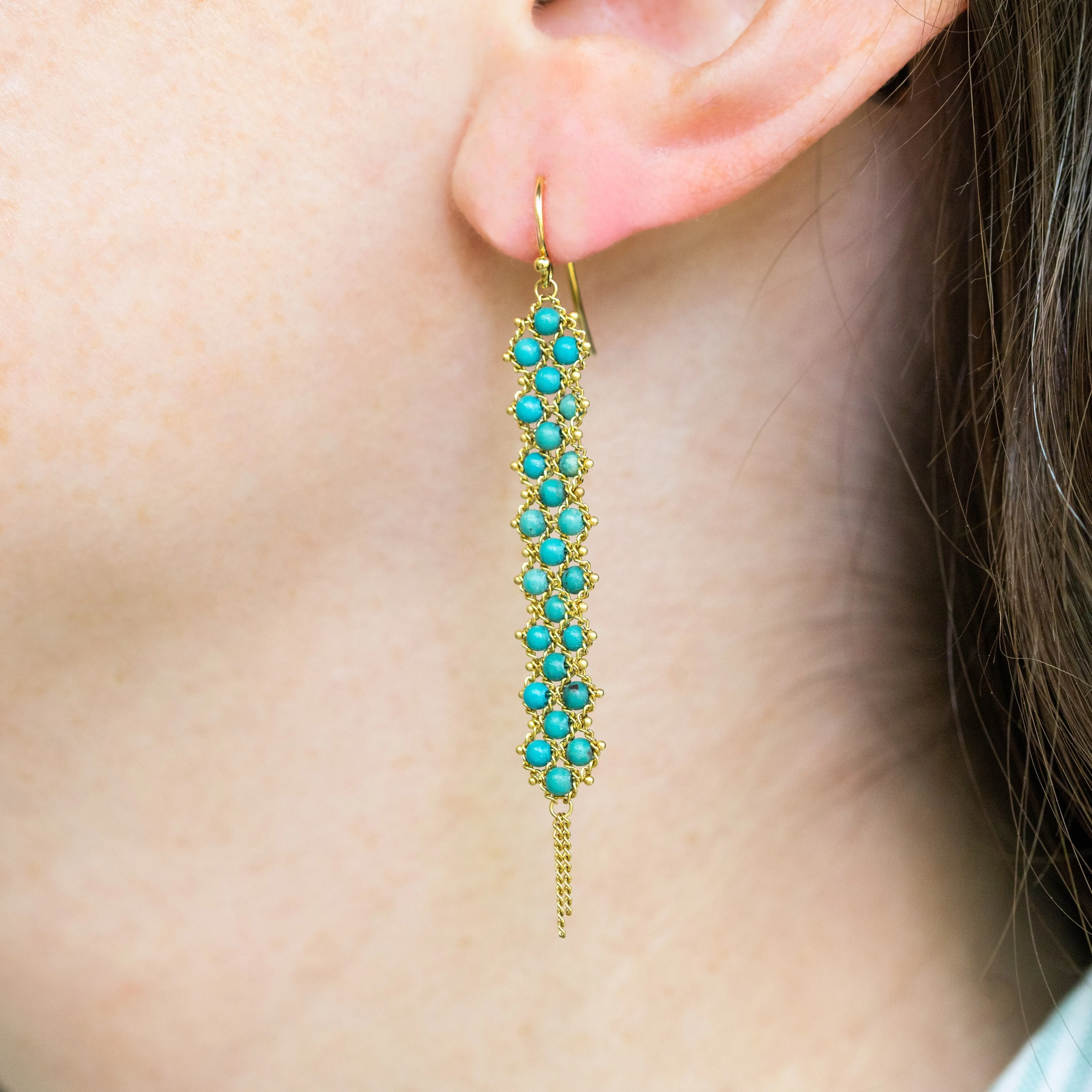 Woven Textile Earrings in Turquoise