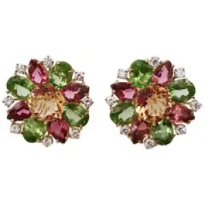 Yellow Gold Multi Stone Flower Earring Stud